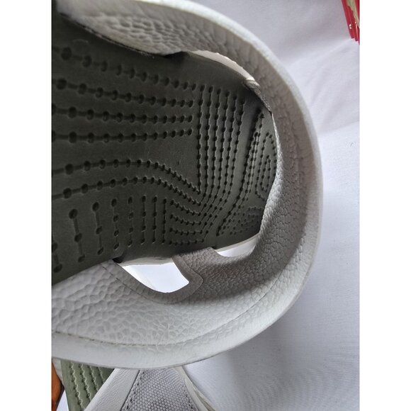 Mens Crocs Slip On Sandals Sobek 9 White/Green Stripes Canvas Slide Sandals - Picture 12 of 13